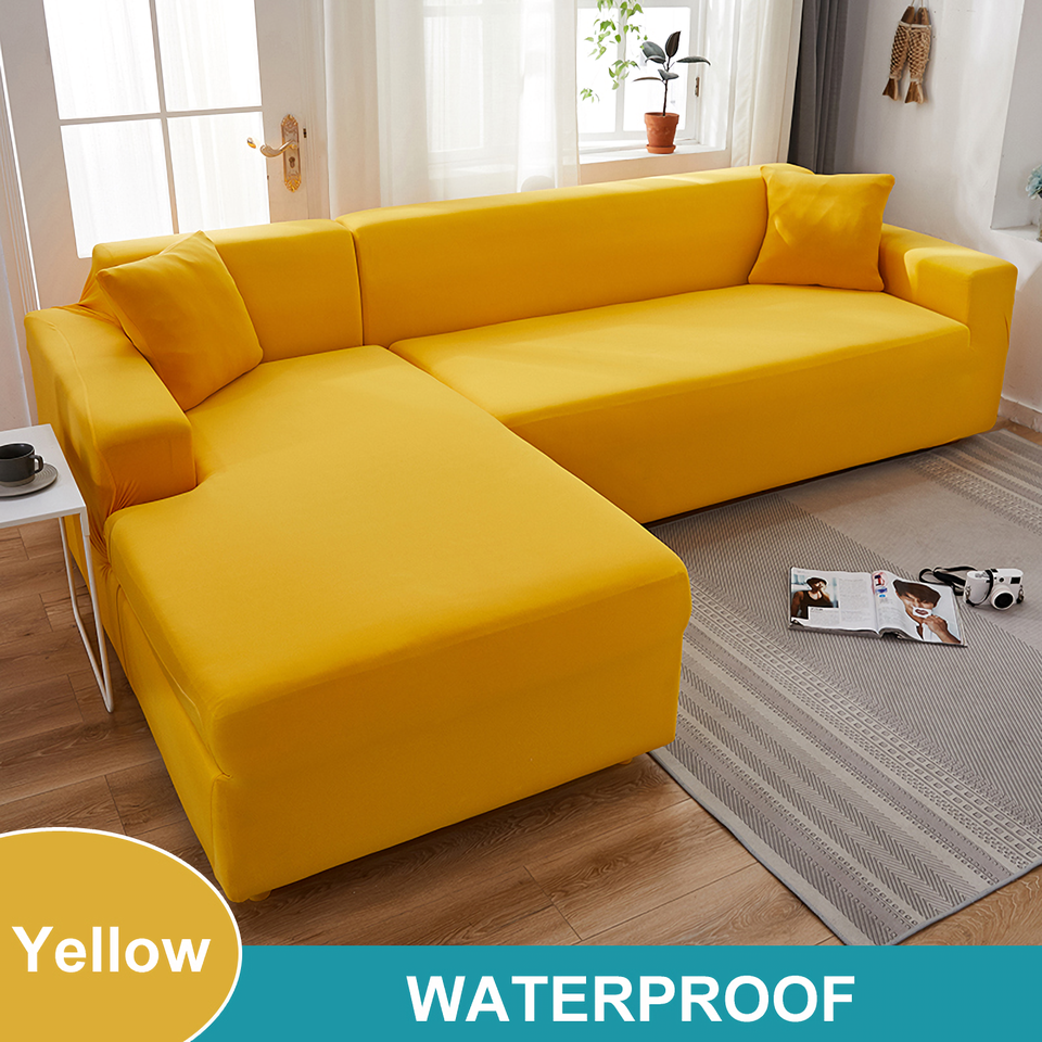 Water Resistant Sofa Cover for Living Room - Elastic Solid L Shaped Corner Sofa Cover - Fits 1/2/3/4 Seater Sofa, Couch, Armchair