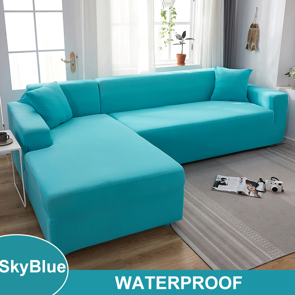 Water Resistant Sofa Cover for Living Room - Elastic Solid L Shaped Corner Sofa Cover - Fits 1/2/3/4 Seater Sofa, Couch, Armchair