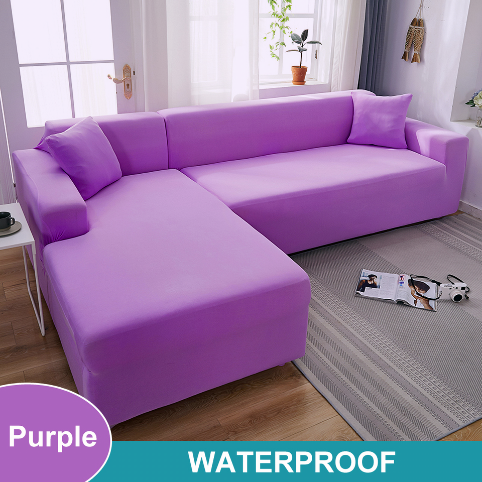 Water Resistant Sofa Cover for Living Room - Elastic Solid L Shaped Corner Sofa Cover - Fits 1/2/3/4 Seater Sofa, Couch, Armchair