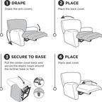 KAS Soft Plush Velvet Recliner Chair Cover - Fleece Armchair Slipcover with Pocket - 4 Pieces Furniture Cover Protector for Reclining Chair