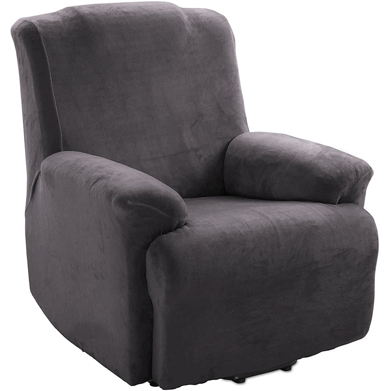 KAS Soft Plush Velvet Recliner Chair Cover - Fleece Armchair Slipcover with Pocket - 4 Pieces Furniture Cover Protector for Reclining Chair