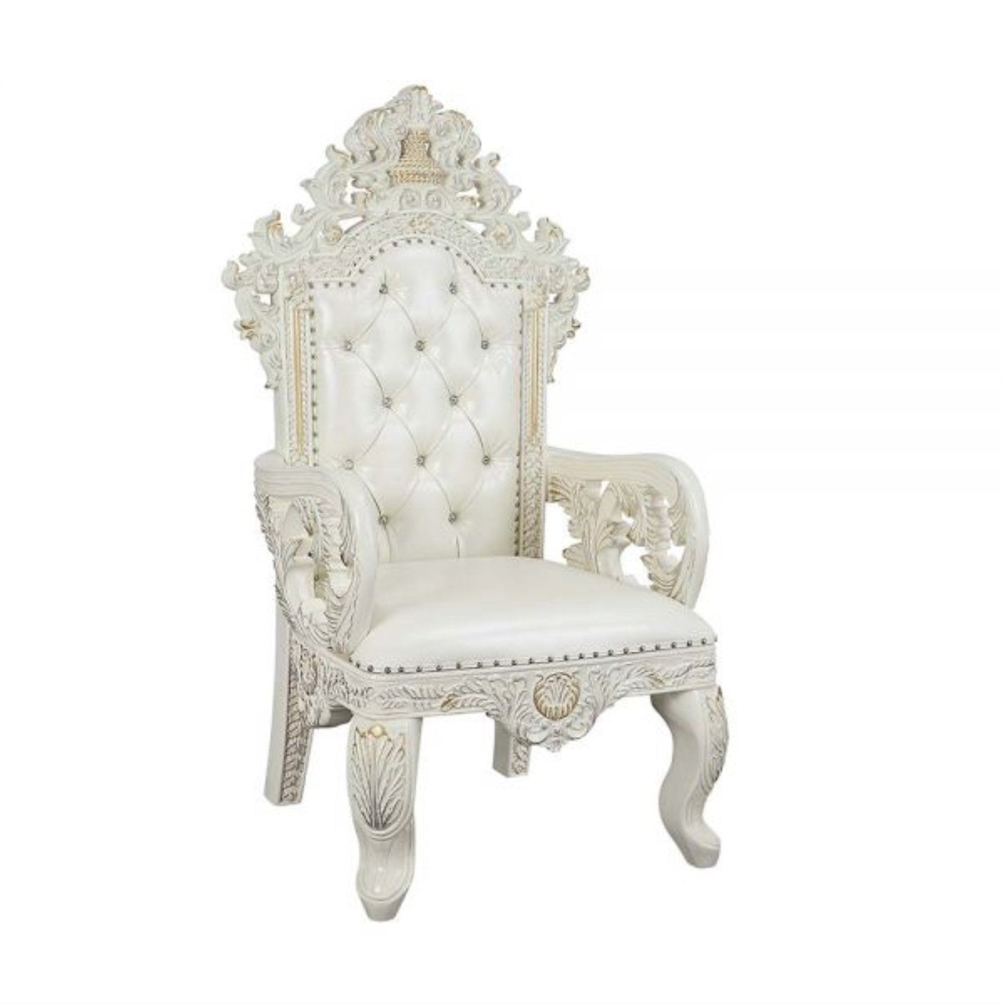 DN01231 Arm Chair (Set-2), White PU & Antique White Finish - Adara ( 2Pc/1Ctn )