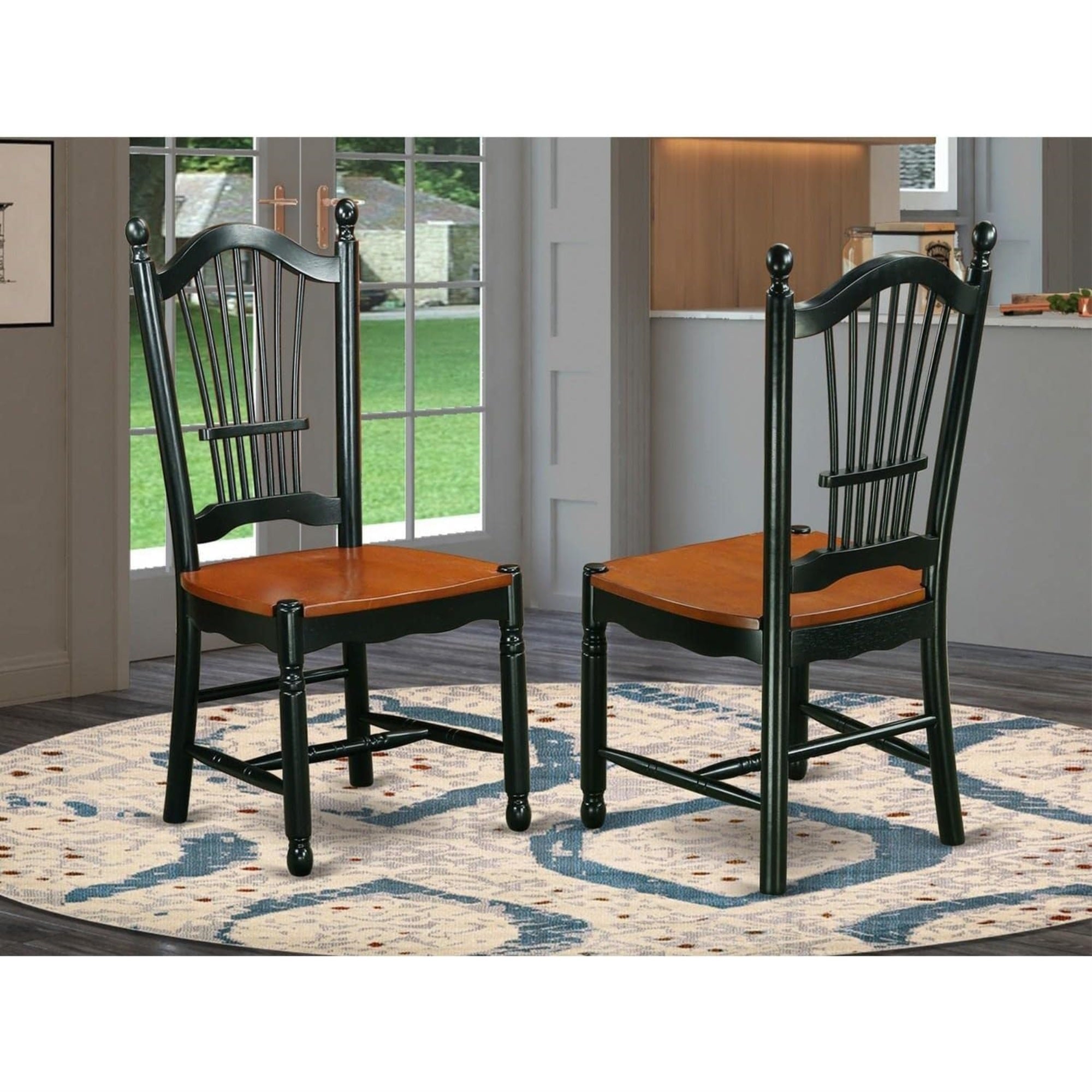 East West Furniture DOC-BCH-W Dover Dining Chairs - Slat Back Wood Seat Kitchen Chairs, Set of 2, Black & Cherry