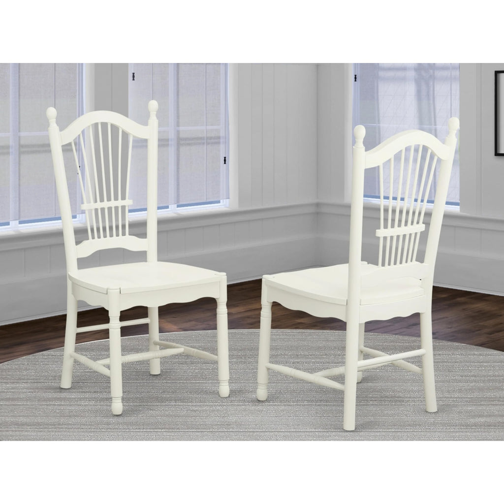 East West Furniture DOC-LWH-W Dover Dining Room Chairs - Slat Back Wooden Seat Chairs, Set of 2, Linen White