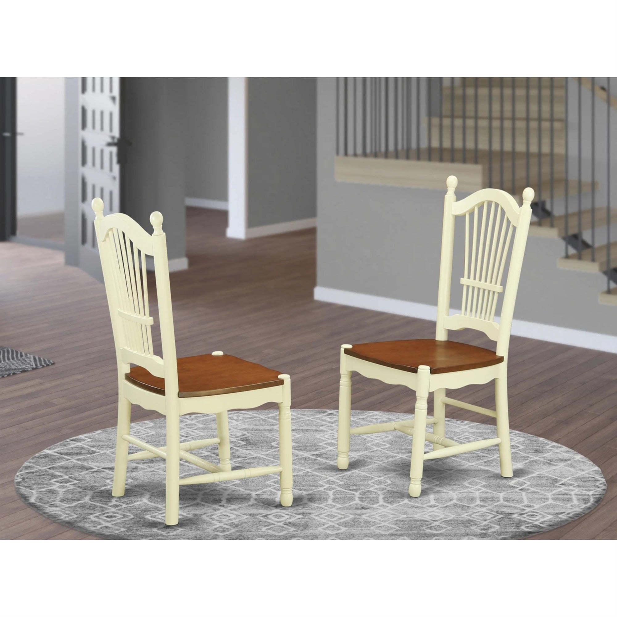 East West Furniture DOC-WHI-W Dover Dinette Chairs - Slat Back Wooden Seat Dining Chairs, Set of 2, Buttermilk & Cherry