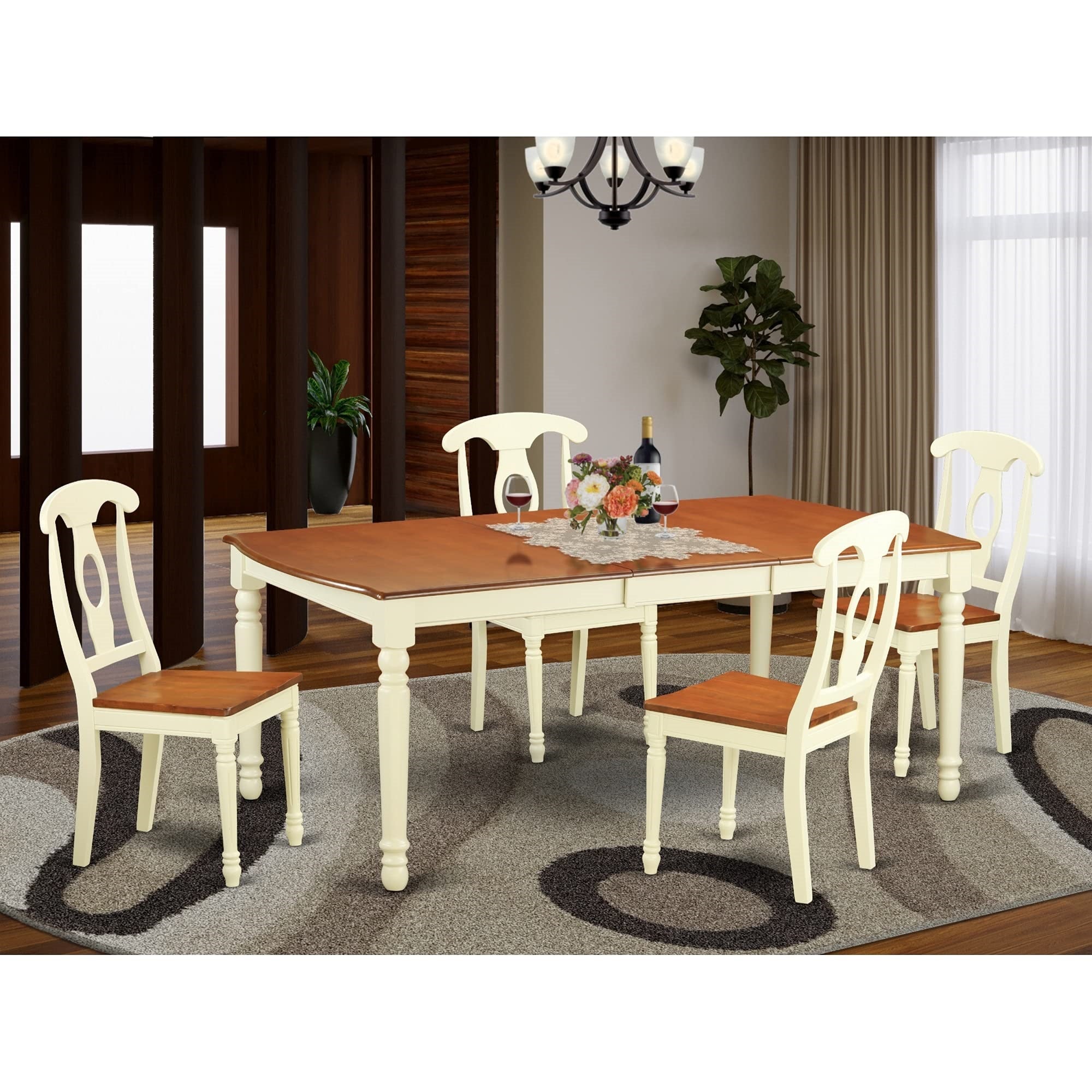 East West Furniture DOKE5-WHI-W 5 Piece Dining Room Furniture Set Includes a Rectangle Kitchen Table with Butterfly Leaf and 4 Dining Chairs, 42x78 Inch, Buttermilk & Cherry