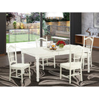 East West Furniture DOVE5-LWH-W 5 Piece Dining Set Includes a Rectangle Dining Room Table with Butterfly Leaf and 4 Wood Seat Chairs, 42x78 Inch, Linen White