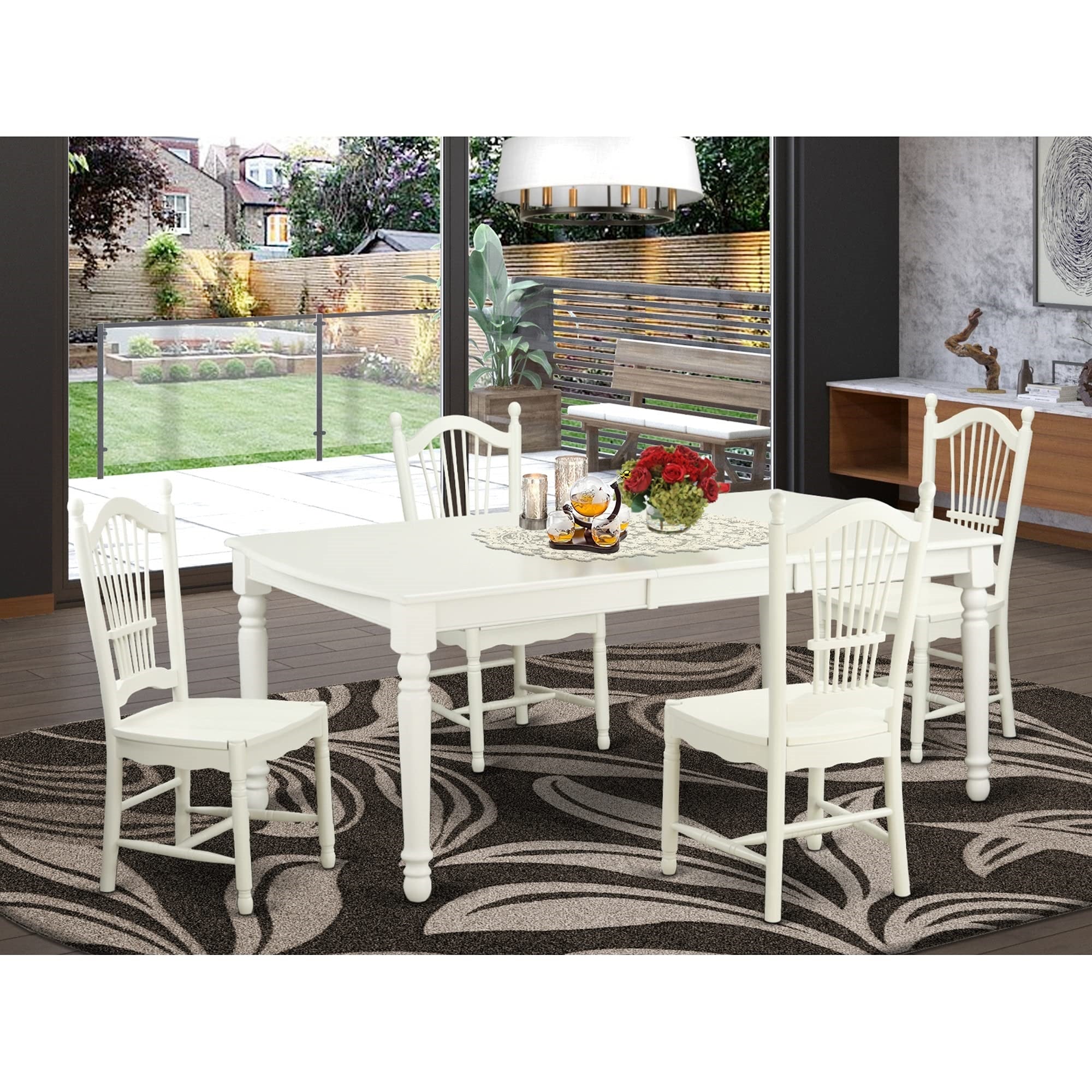 East West Furniture DOVE5-LWH-W 5 Piece Dining Set Includes a Rectangle Dining Room Table with Butterfly Leaf and 4 Wood Seat Chairs, 42x78 Inch, Linen White