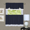 Darcy Window Curtain Tier And Valance Set  Polyester Fabric, 1.5 Inch  Rod Pocket, Kitchen Decor  Navy/White, 58X36/58X14