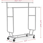 Heavy Duty Double Bar Clothes Hanging Garment Rack on Lockable Wheels