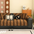 Non-Slip Sofa Cover with Thick Chenille Texture Woven Stripe Couch Protector Throw