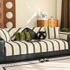 Non-Slip Sofa Cover with Thick Chenille Texture Woven Stripe Couch Protector Throw