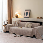 Chenille Sofa Cover Throw Blanket, Woven Textured Minimalist Wabi-Sabi Couch Cover