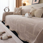 Chenille Sofa Cover Throw Blanket, Woven Textured Minimalist Wabi-Sabi Couch Cover
