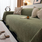 Chenille Sofa Cover Throw Blanket, Woven Textured Minimalist Wabi-Sabi Couch Cover