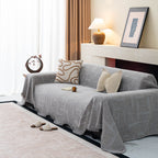Chenille Sofa Cover Throw Blanket, Woven Textured Minimalist Wabi-Sabi Couch Cover