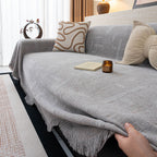 Chenille Sofa Cover Throw Blanket, Woven Textured Minimalist Wabi-Sabi Couch Cover