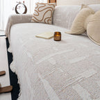 Chenille Sofa Cover Throw Blanket, Woven Textured Minimalist Wabi-Sabi Couch Cover