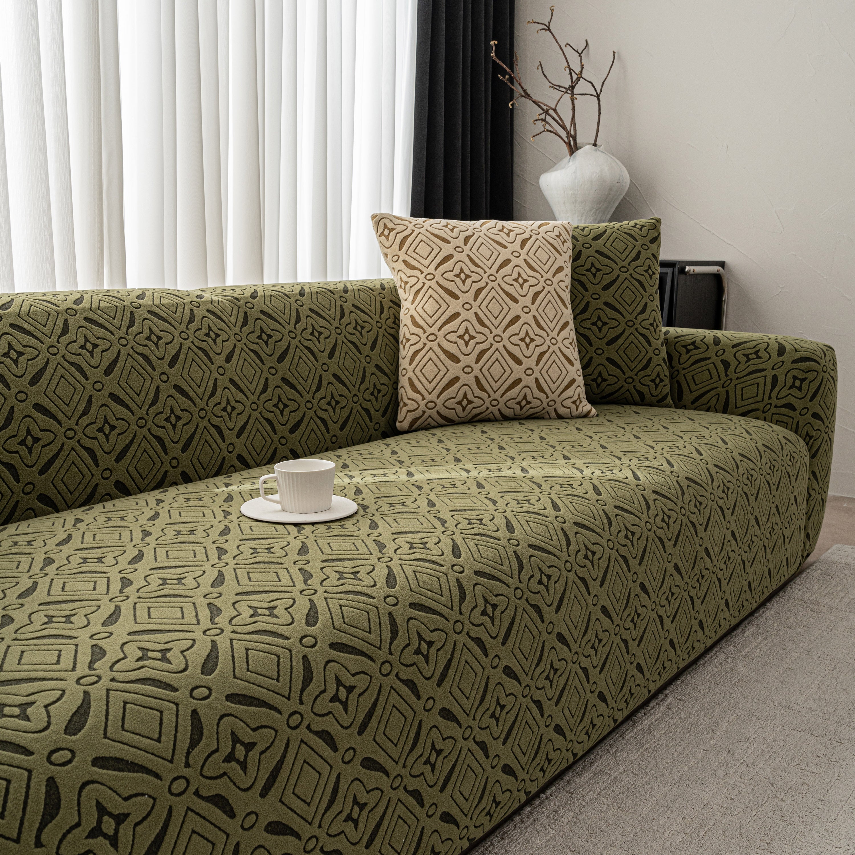 3D Jacquard Geometric Sofa Cover, High Stretch Soft Polar Fleece Slipcover for Couch