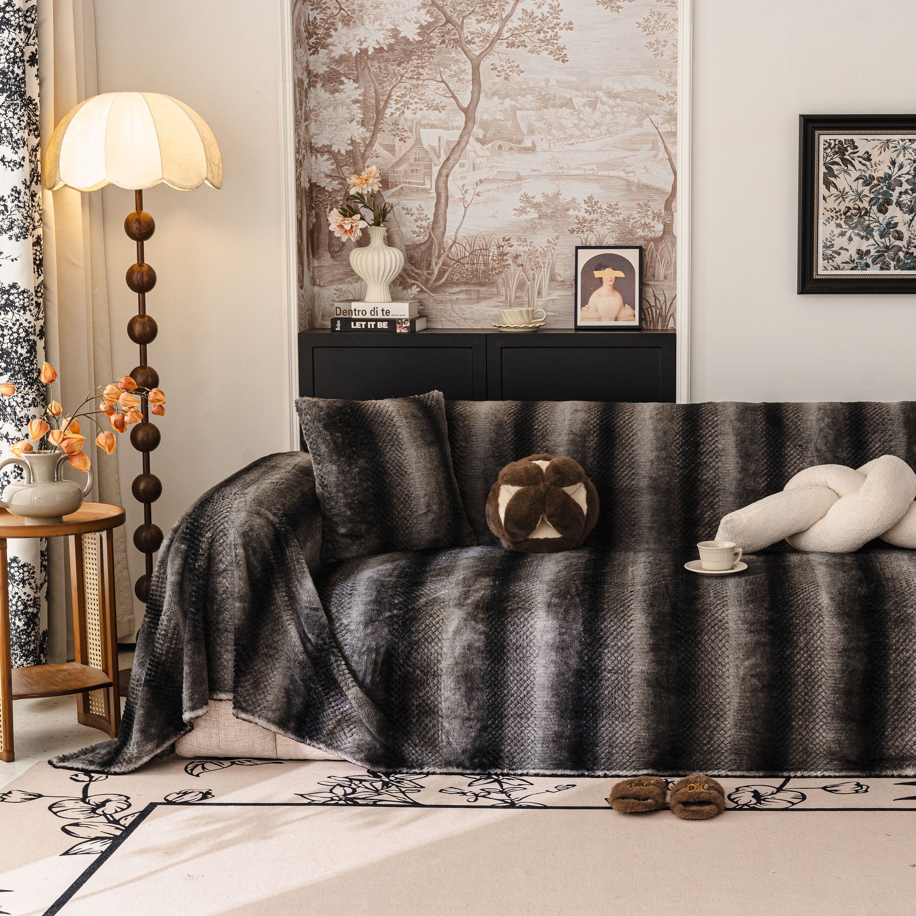 Faux Fur Sofa Cover Washable Furniture Protector for Sectional Warm & Fuzzy Slipcover