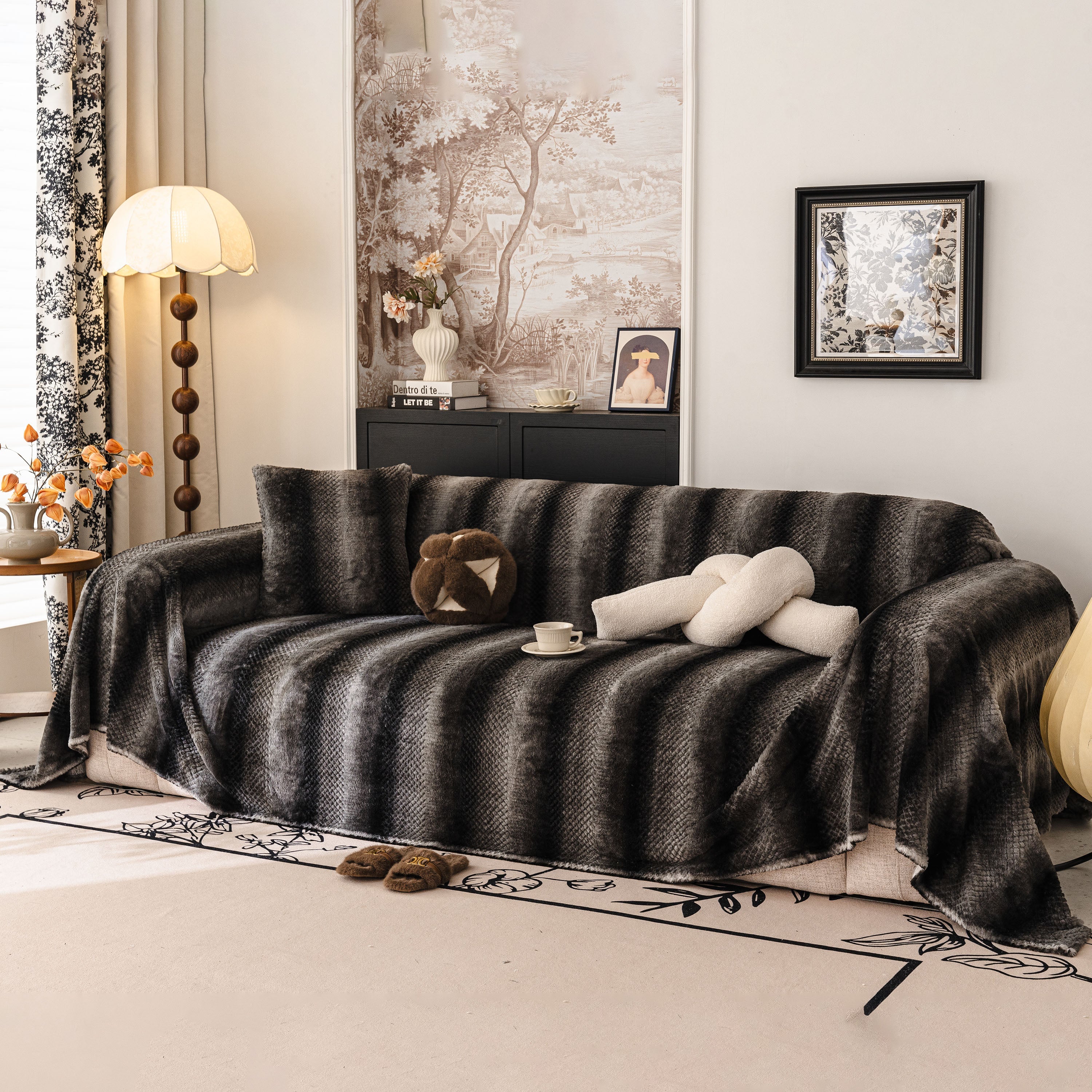 Faux Fur Sofa Cover Washable Furniture Protector for Sectional Warm & Fuzzy Slipcover