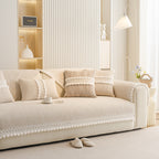 Soft Chenille Sectional Sofa Cover with Pom Pom Trim – Non-Slip Couch Protector