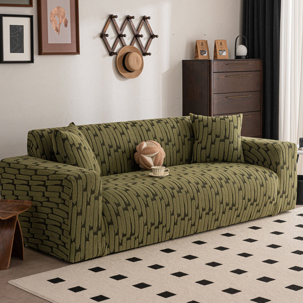 Plush Fleece Stretch Sofa Cover, Super Soft Textured Geometric Couch Slipcover