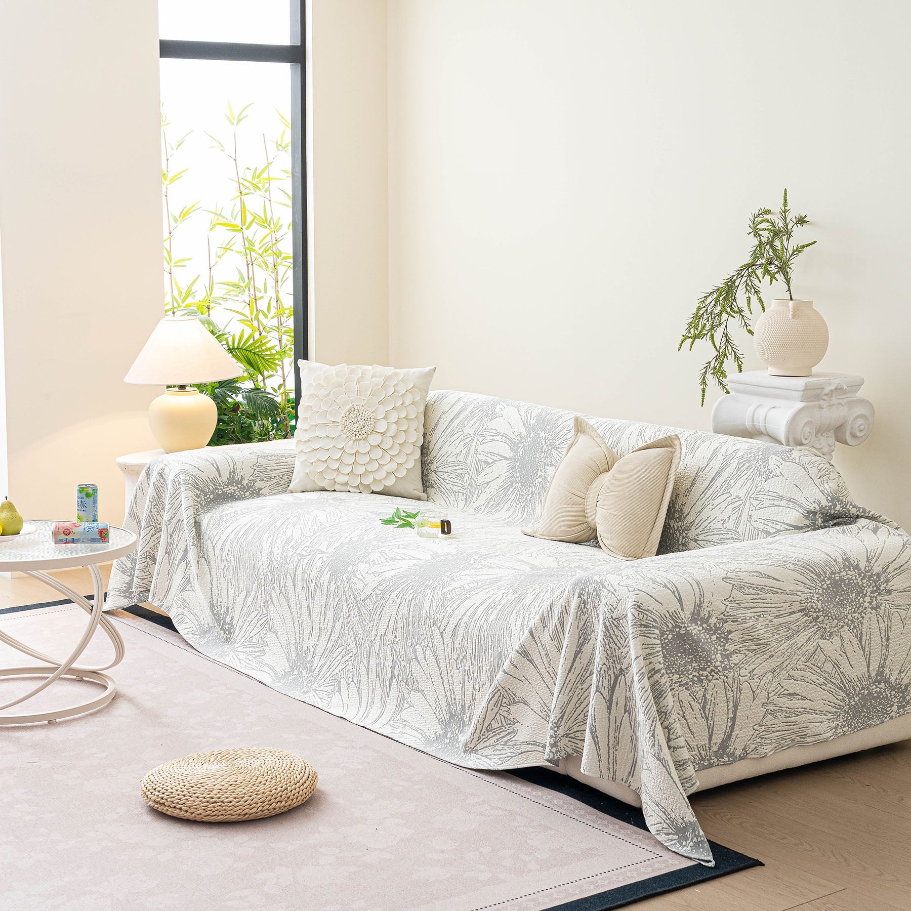 Cooling Botanical Jacquard Couch Cover Decorative Furniture Cover for Loveseat & Sofas