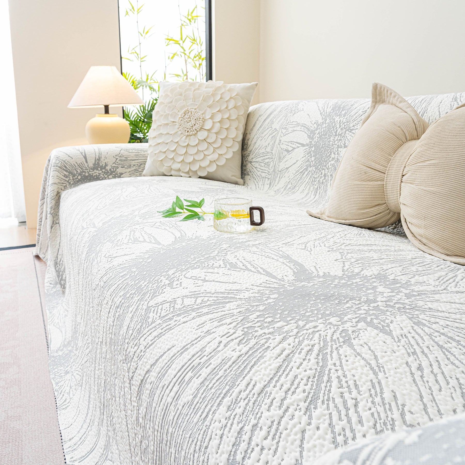 Cooling Botanical Jacquard Couch Cover Decorative Furniture Cover for Loveseat & Sofas