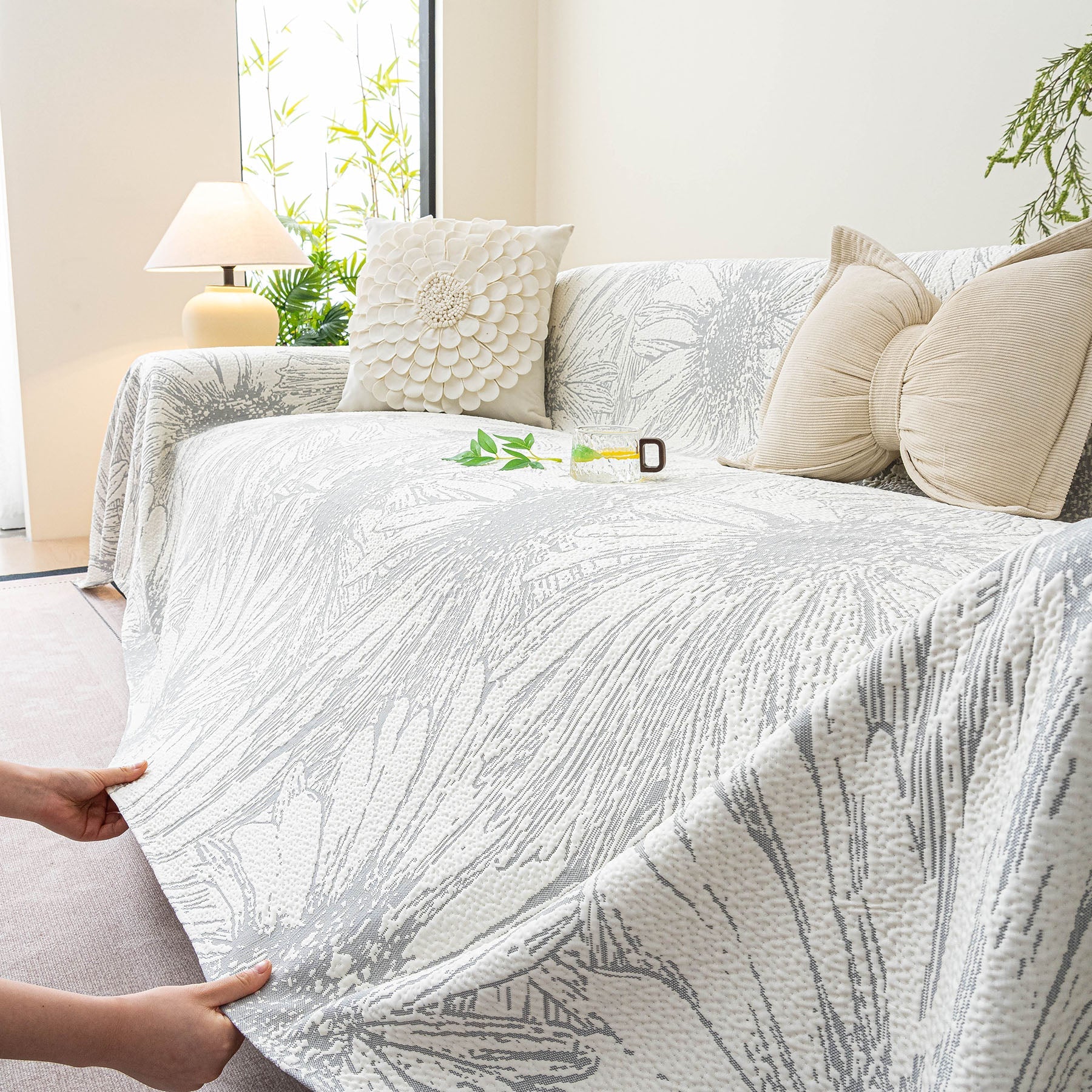 Cooling Botanical Jacquard Couch Cover Decorative Furniture Cover for Loveseat & Sofas