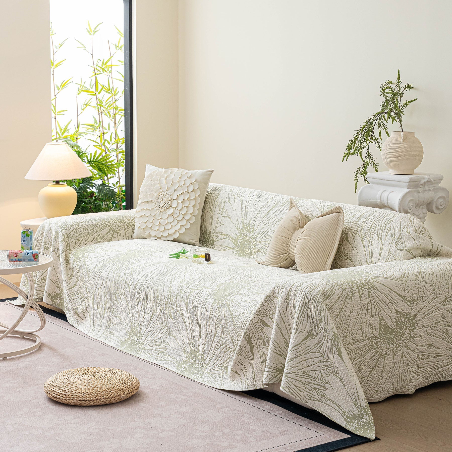Cooling Botanical Jacquard Couch Cover Decorative Furniture Cover for Loveseat & Sofas