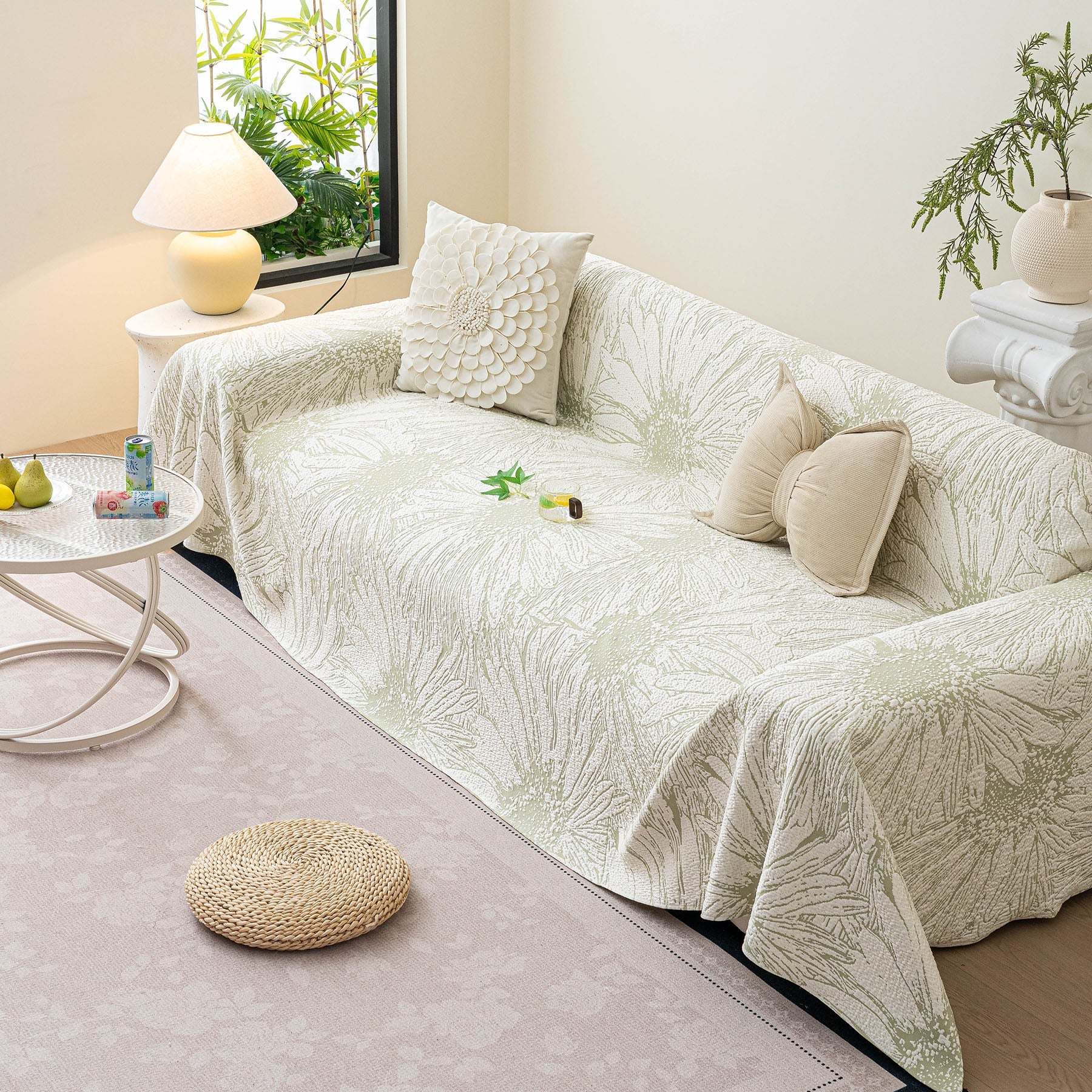 Cooling Botanical Jacquard Couch Cover Decorative Furniture Cover for Loveseat & Sofas