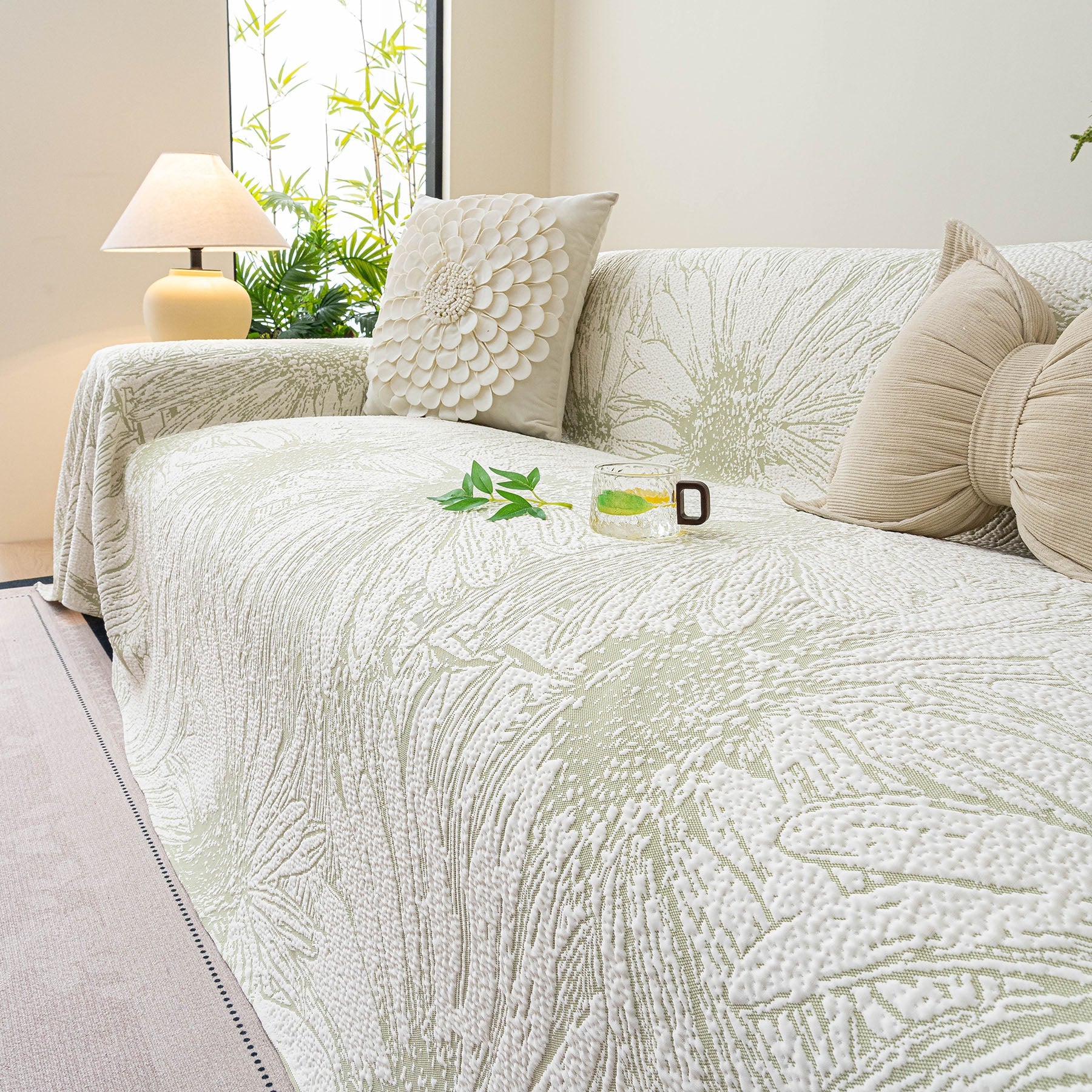 Cooling Botanical Jacquard Couch Cover Decorative Furniture Cover for Loveseat & Sofas