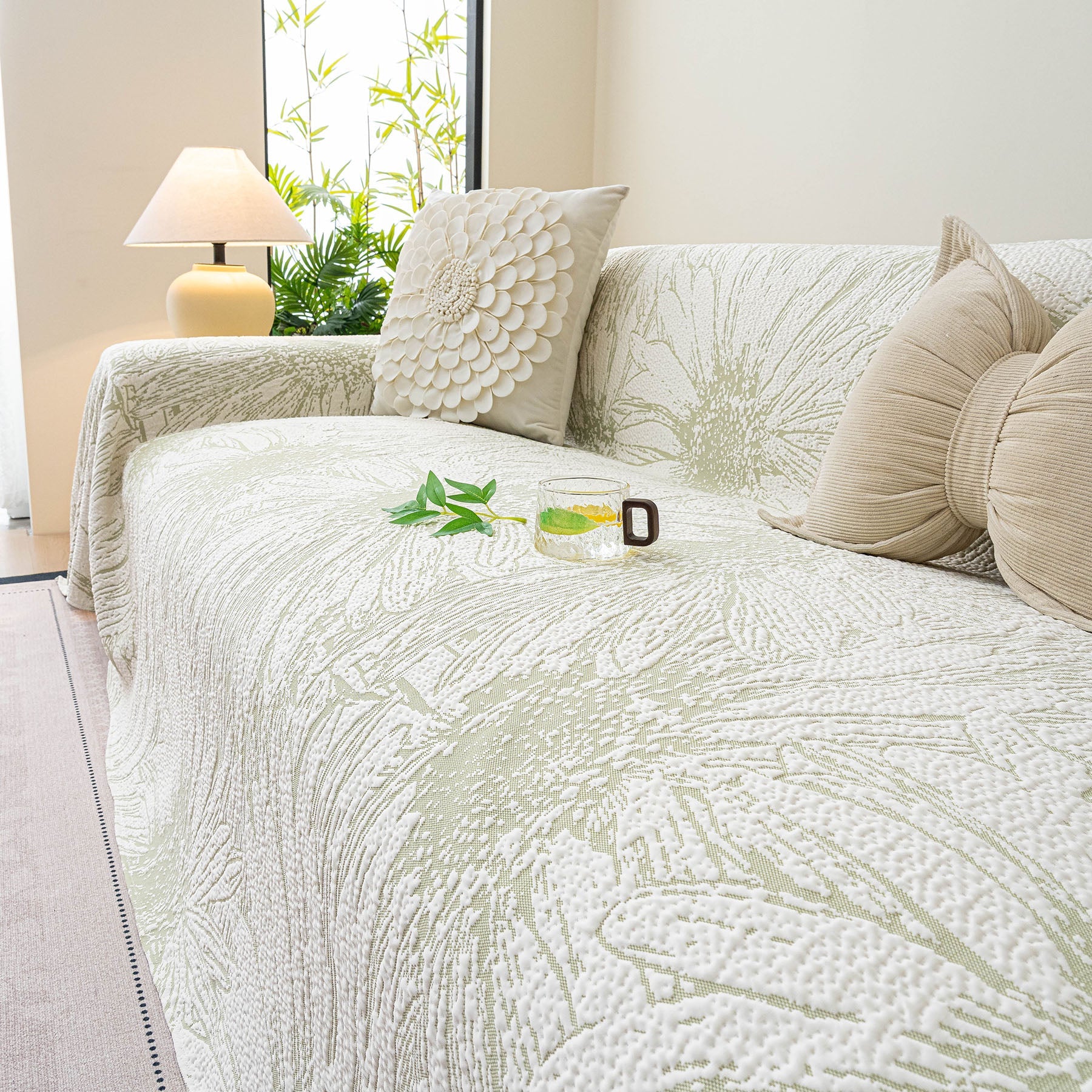 Cooling Botanical Jacquard Couch Cover Decorative Furniture Cover for Loveseat & Sofas