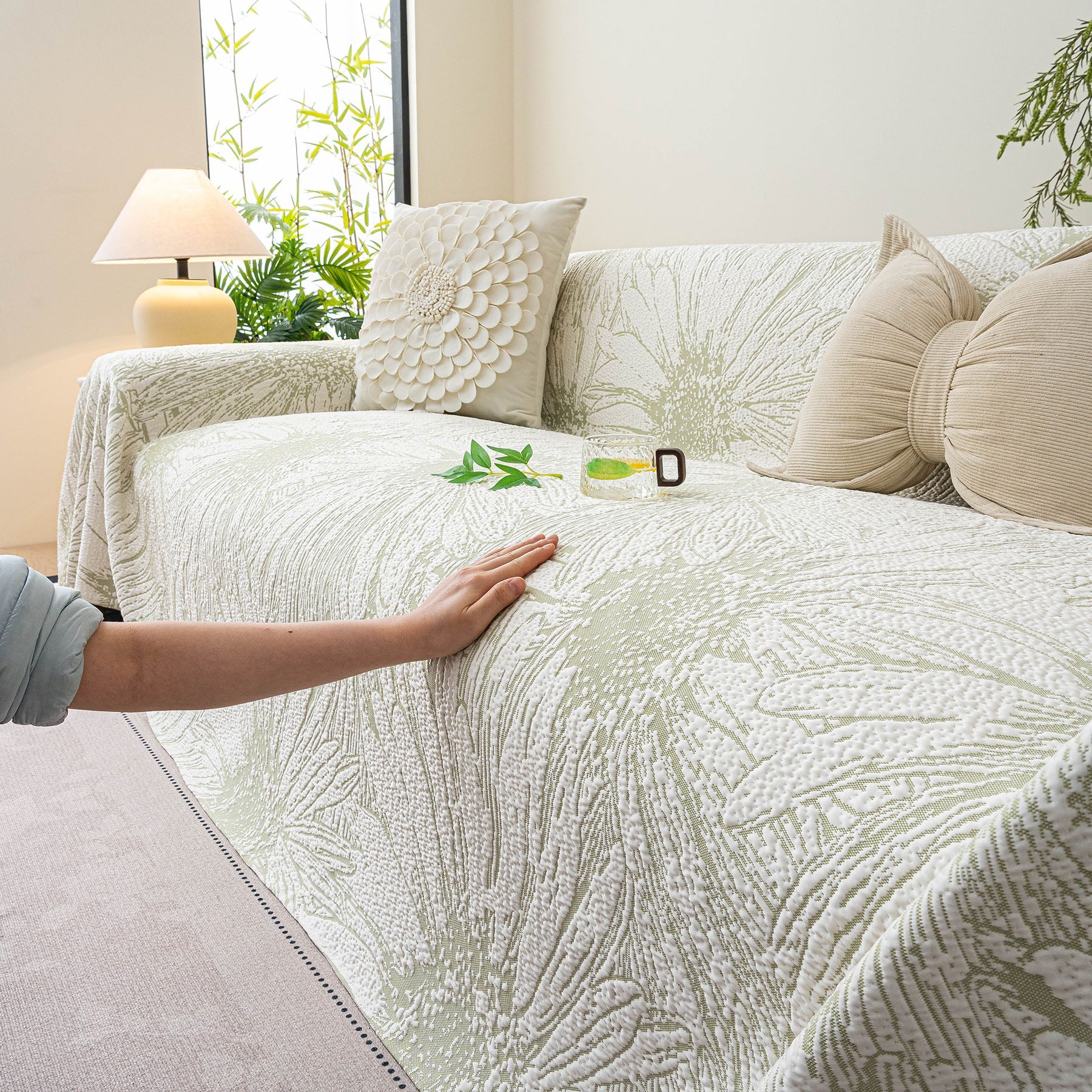 Cooling Botanical Jacquard Couch Cover Decorative Furniture Cover for Loveseat & Sofas