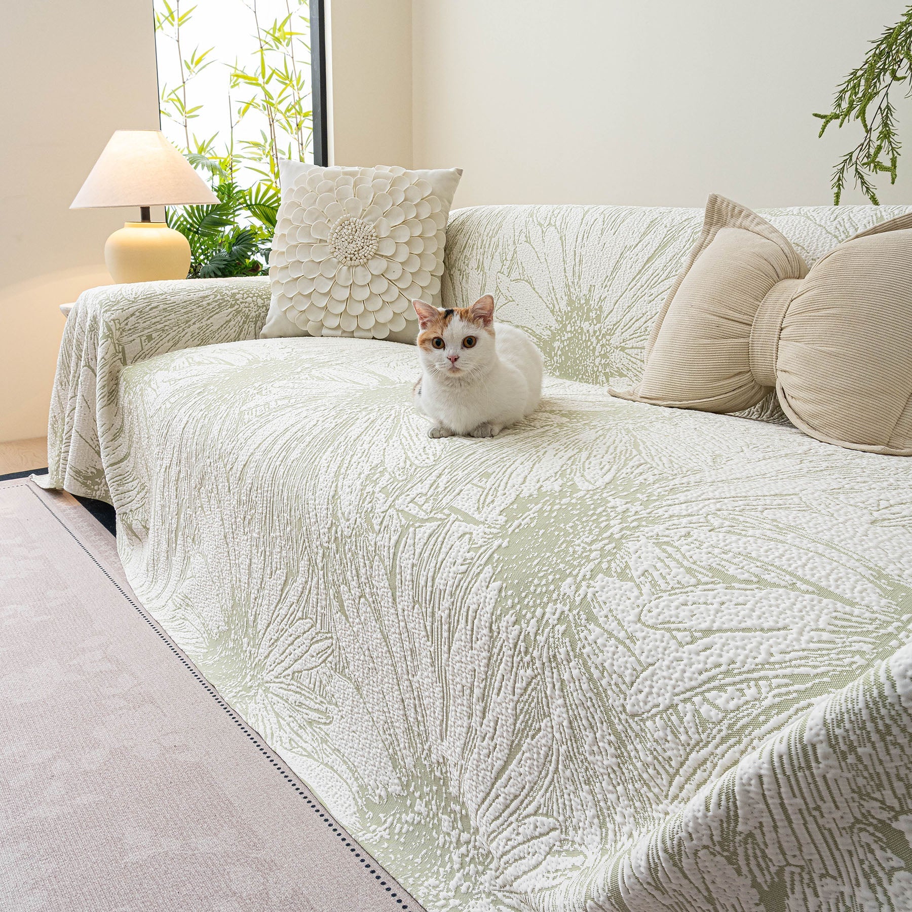 Cooling Botanical Jacquard Couch Cover Decorative Furniture Cover for Loveseat & Sofas