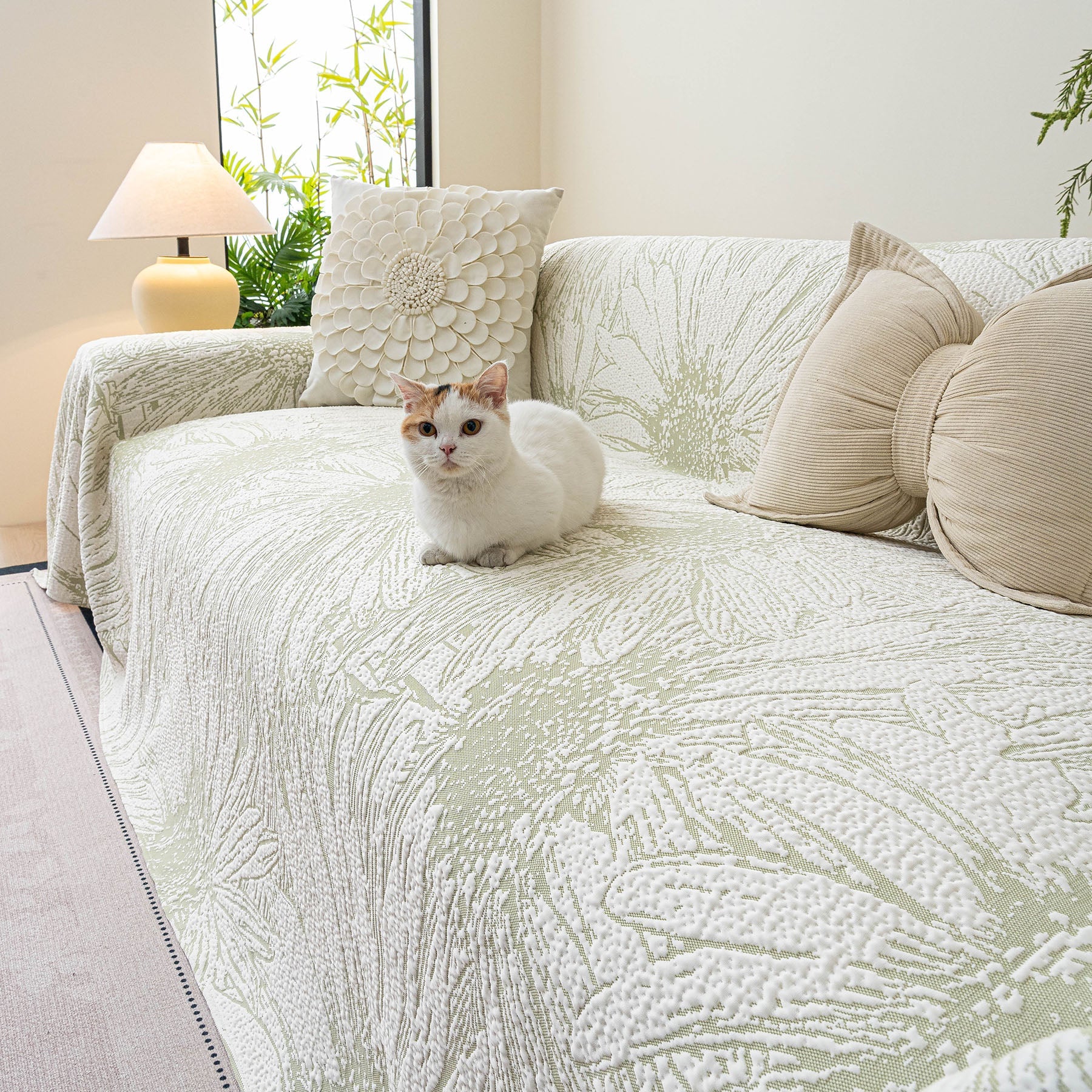 Cooling Botanical Jacquard Couch Cover Decorative Furniture Cover for Loveseat & Sofas