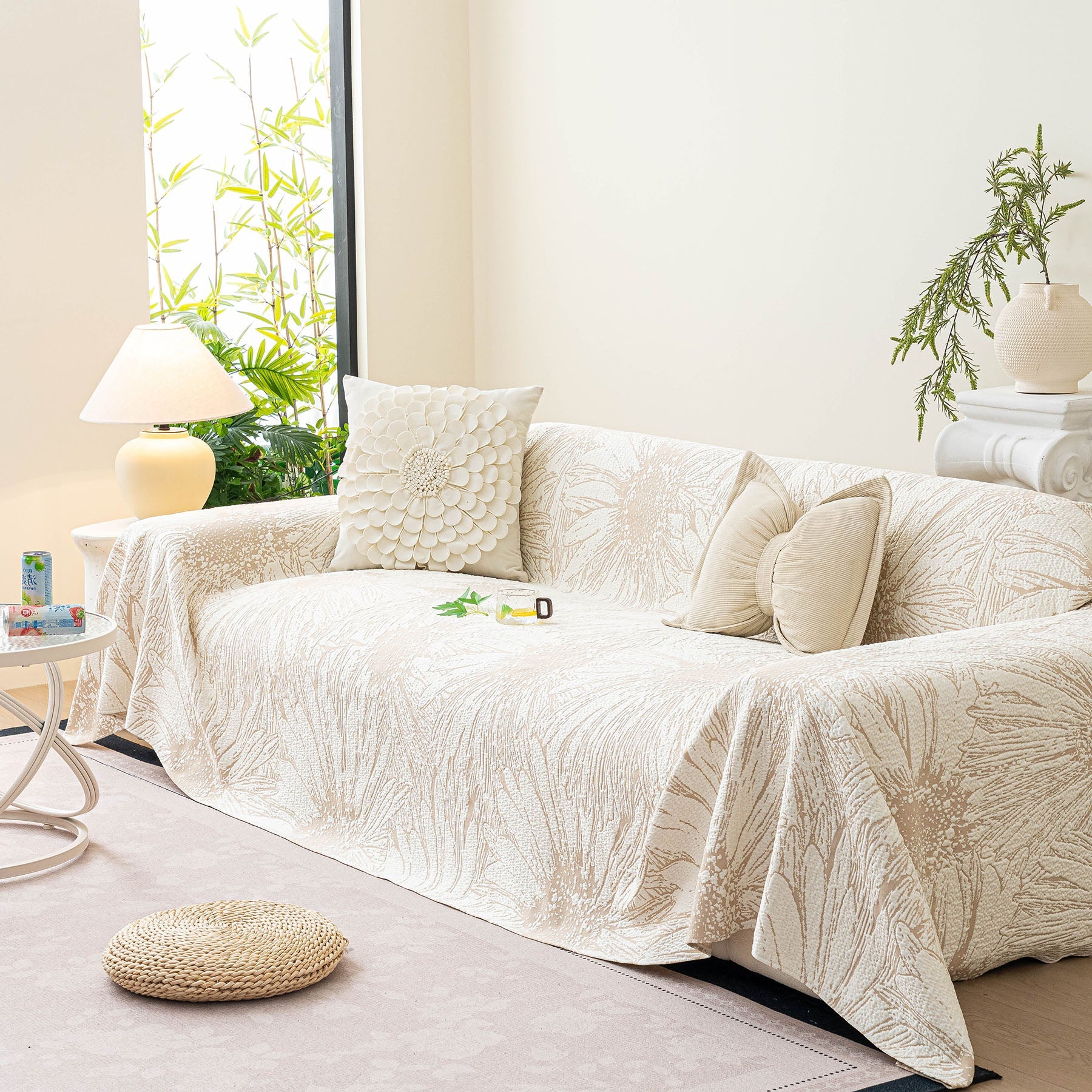 Cooling Botanical Jacquard Couch Cover Decorative Furniture Cover for Loveseat & Sofas