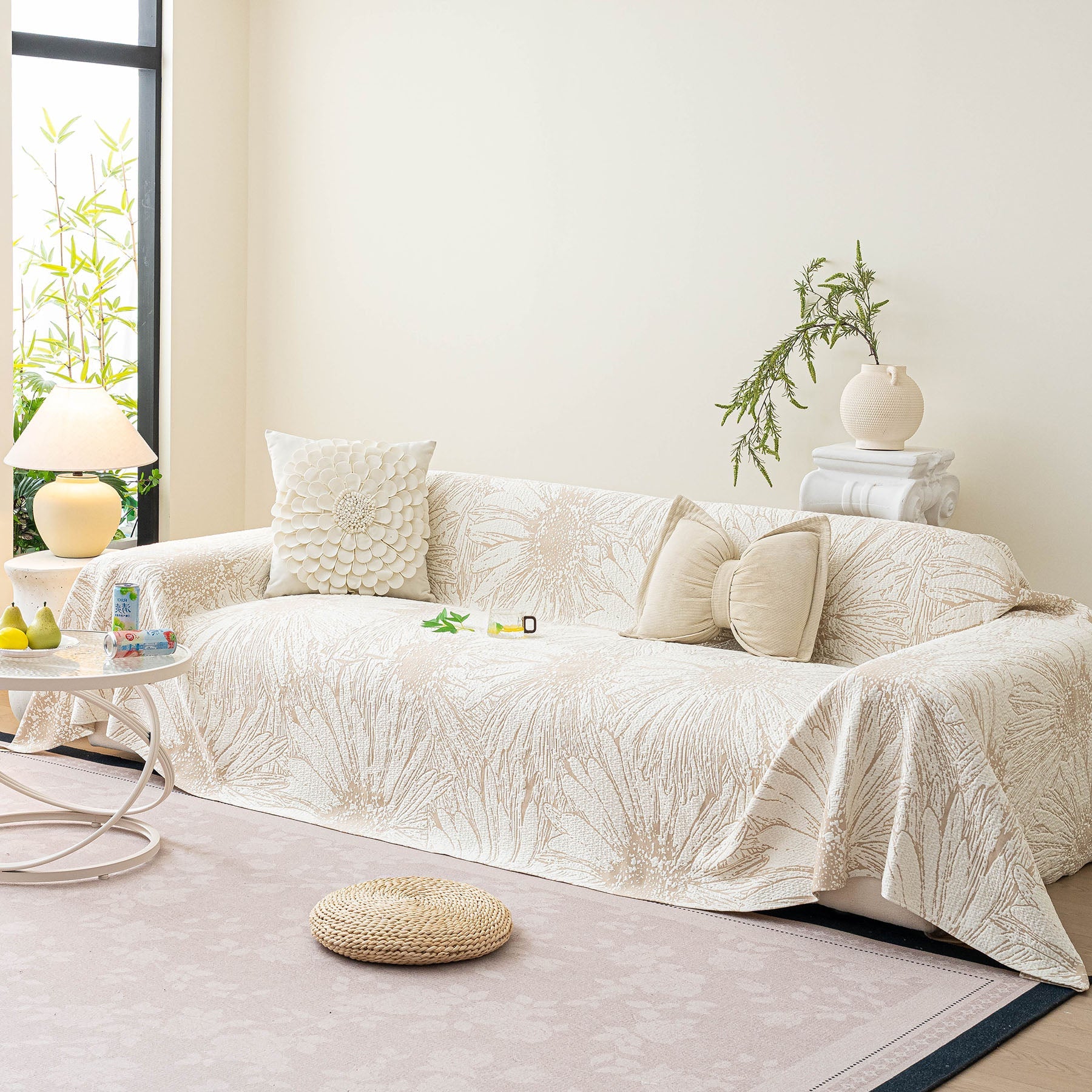 Cooling Botanical Jacquard Couch Cover Decorative Furniture Cover for Loveseat & Sofas