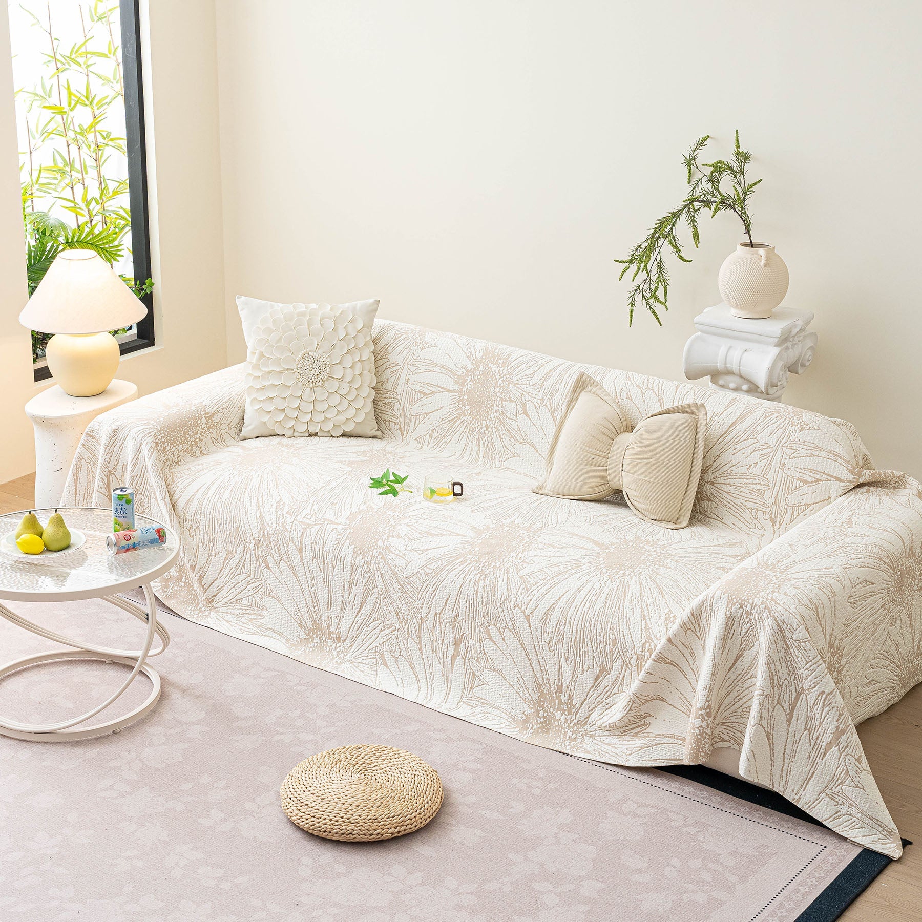Cooling Botanical Jacquard Couch Cover Decorative Furniture Cover for Loveseat & Sofas