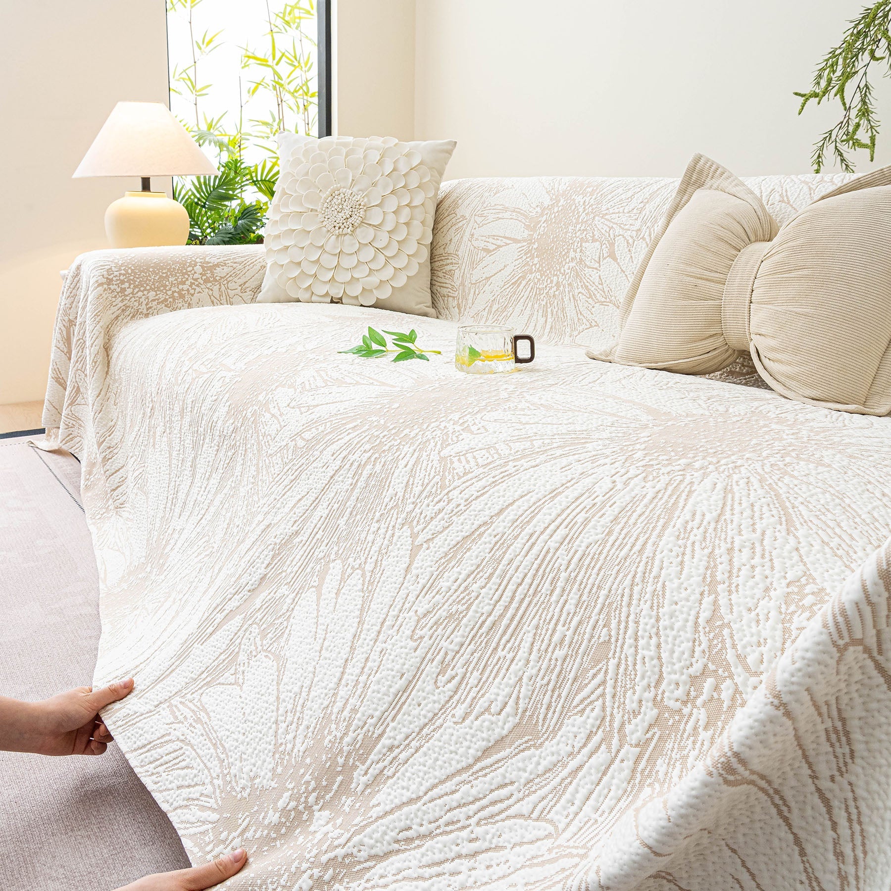 Cooling Botanical Jacquard Couch Cover Decorative Furniture Cover for Loveseat & Sofas