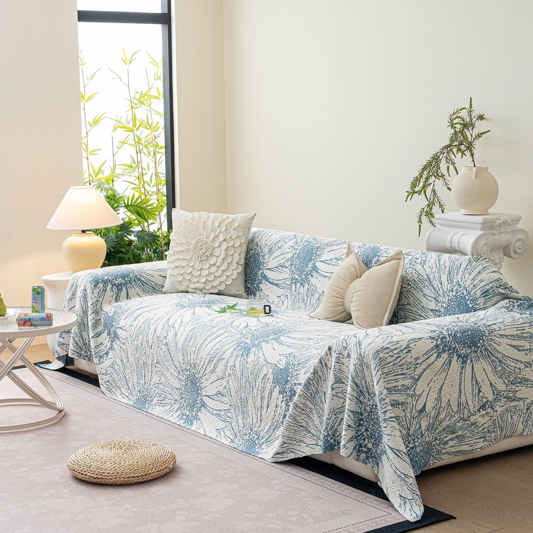 Cooling Botanical Jacquard Couch Cover Decorative Furniture Cover for Loveseat & Sofas
