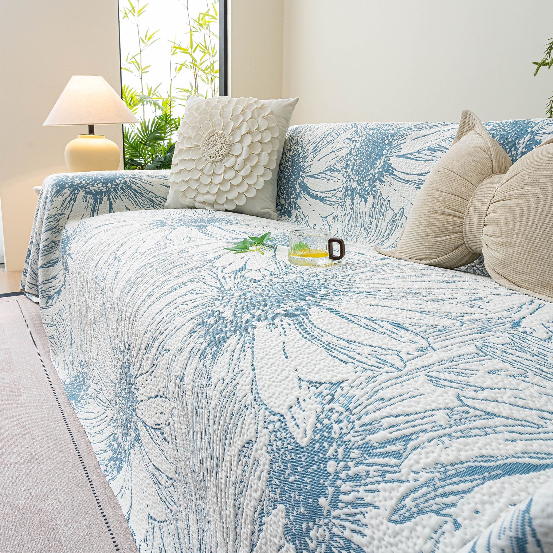 Cooling Botanical Jacquard Couch Cover Decorative Furniture Cover for Loveseat & Sofas