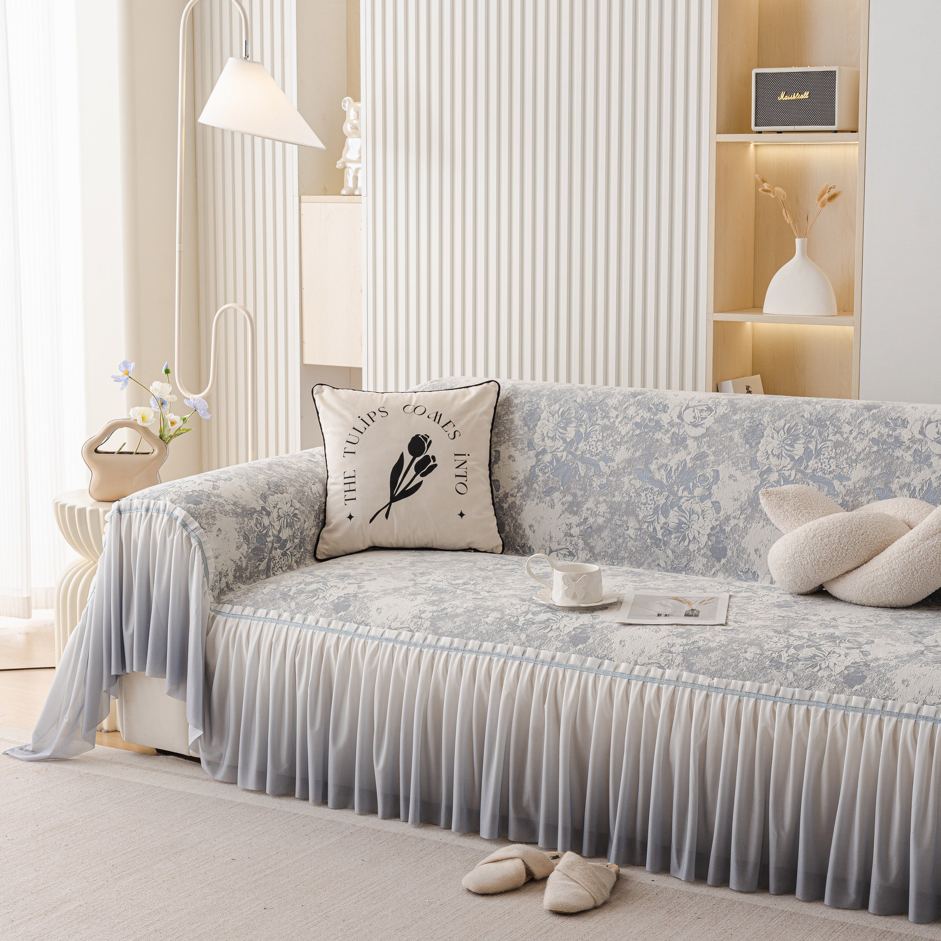 French Chic Style Ruffle Rose Cover Throw for Sofas, Decorative Sectional Covers