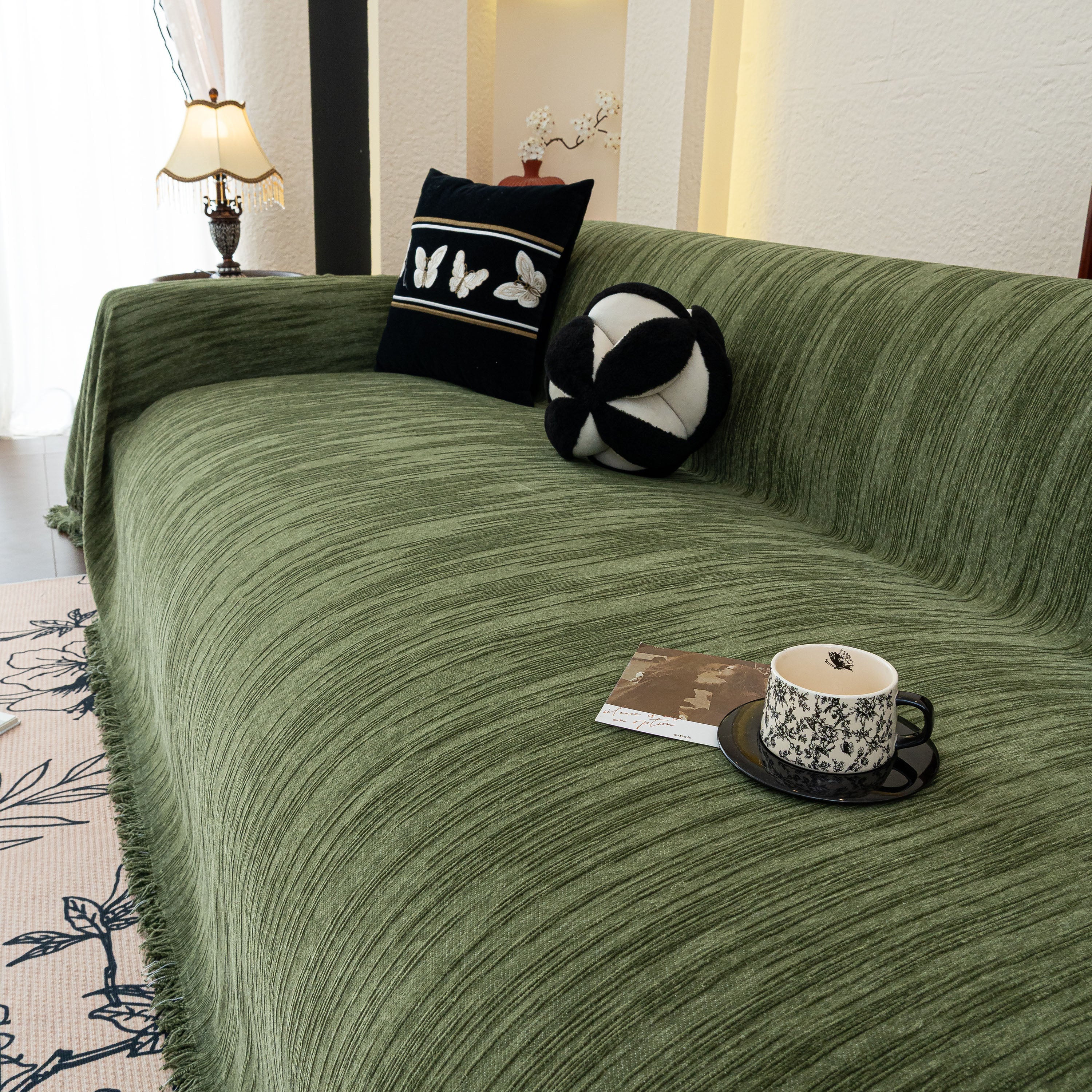 Washable Textured Sofa Cover Throw for Pets, Dogs Furniture Protector with Tassels