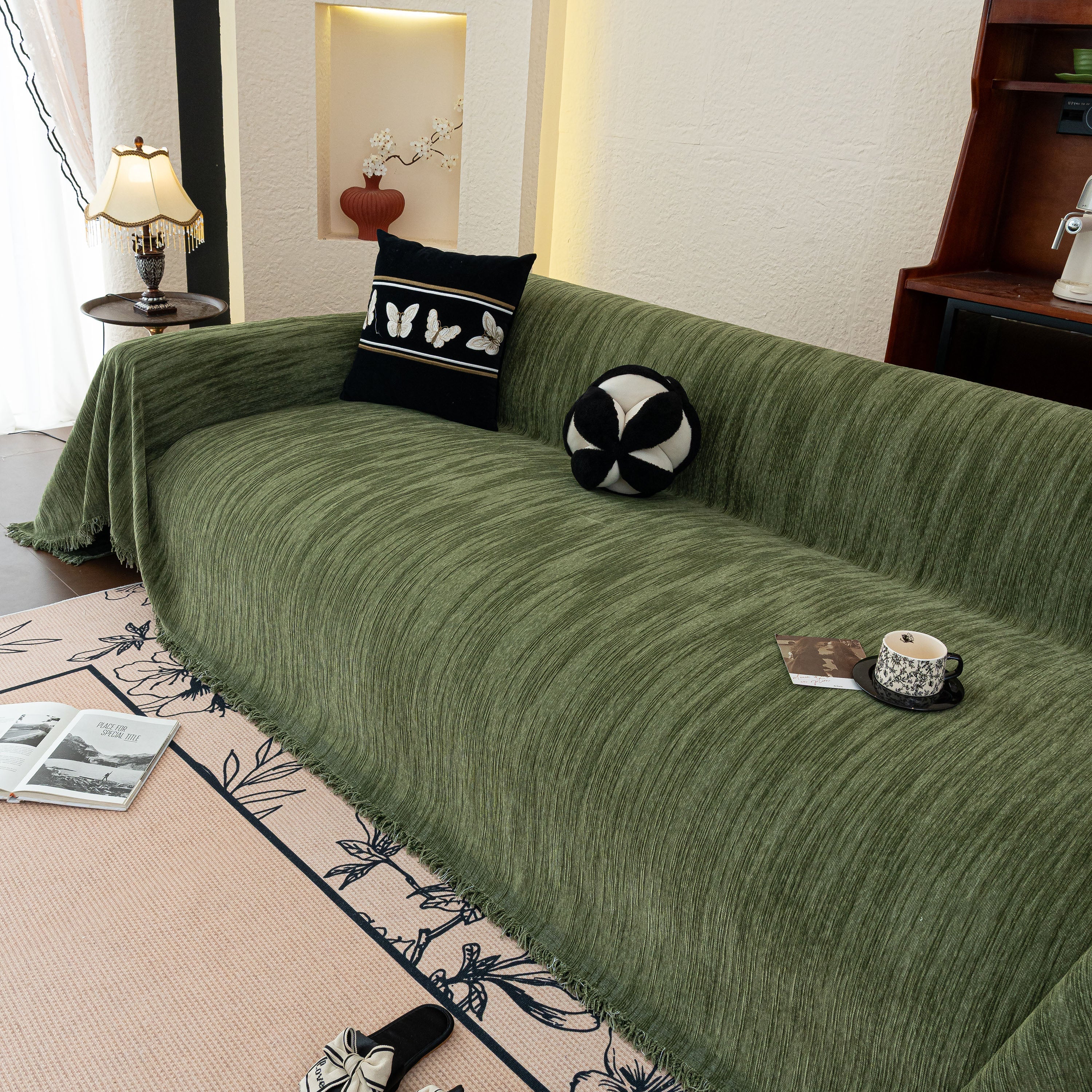 Washable Textured Sofa Cover Throw for Pets, Dogs Furniture Protector with Tassels
