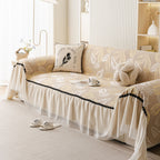 Leaf Jacquard Sofa Cover with Ruffle Skirt – Non-Slip Couch Protector with Sheer Hem