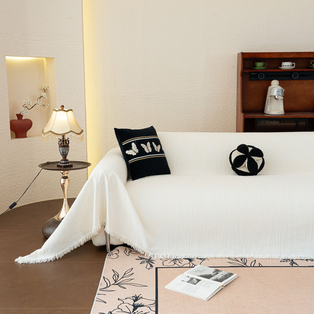 Washable Textured Sofa Cover Throw for Pets, Dogs Furniture Protector with Tassels
