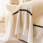 Leaf Jacquard Sofa Cover with Ruffle Skirt – Non-Slip Couch Protector with Sheer Hem