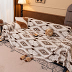 Bohemian Tufted Sofa Cover, Soft Sherpa Fleece Throw Blanket with 3D Aztec Geometric